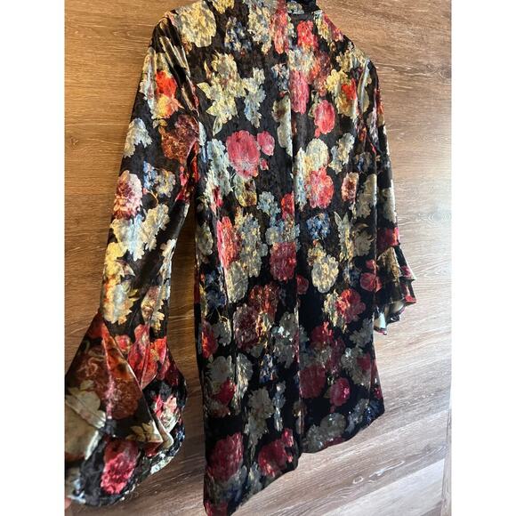 BCBG GENERATION sz Small Floral Cardigan Blazer Bell Sleeves Velour Gothic - Picture 10 of 10